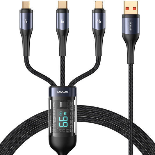 66W Fast Charging 3-in-1 Cable with LCD Display