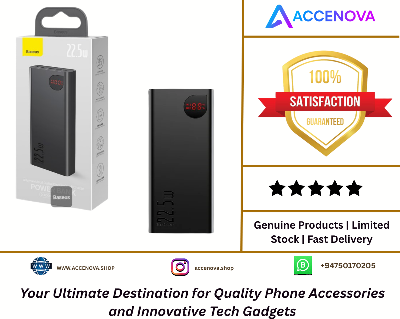 Baseus 20000mAh Adaman Metal Digital Display Quick Charge Power Bank 22.5W